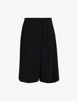 MARELLA WOMENS BLACK ACCESO HIGH-RISE WOOL-BLEND CULOTTE SHORTS