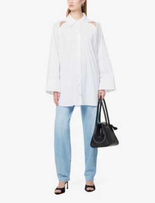 MARELLA WOMENS OPTICAL WHITE GARDENA OVERSIZED-FIT COTTON SHIRT