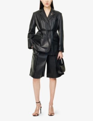 MARELLA: Marella x Emily Ratajkowski Wide-Leg Mid-Rise Leather Shorts