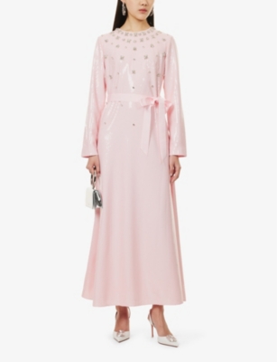 HUISHAN ZHANG: Aria embellished long-sleeve sequin-woven maxi dress