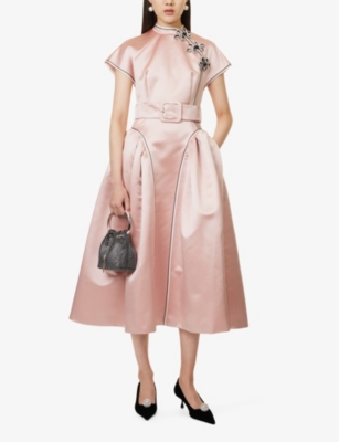 HUISHAN ZHANG: Huang embellished puffed-hem satin midi dress