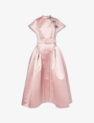 HUISHAN ZHANG: Huang embellished puffed-hem satin midi dress