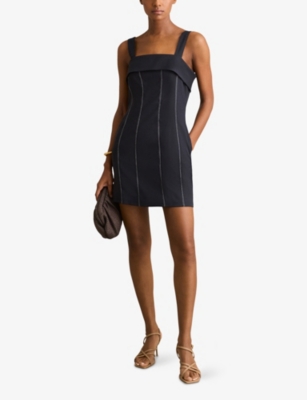Reiss Womens Navy Effie Contrast-stitch Stretch-woven Mini Dress In Navy
