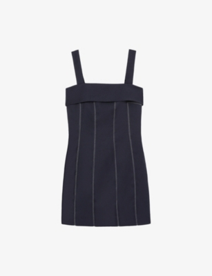 Reiss Womens Navy Effie Contrast-stitch Stretch-woven Mini Dress In Navy