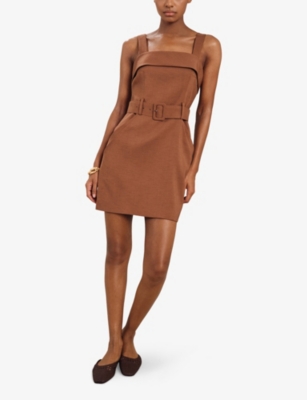 REISS: Fia Belted Stretch Cotton-Blend Mini Dress