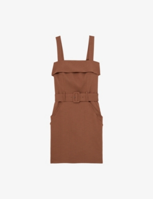 REISS: Fia Belted Stretch Cotton-Blend Mini Dress