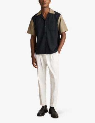 REISS: Colour-Block Cuban-Collar Stretch-Knit Shirt