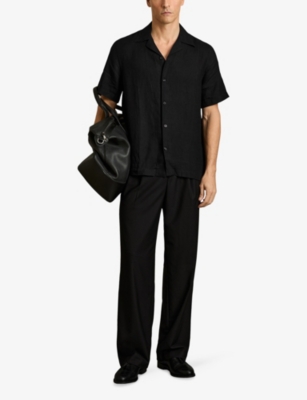 Reiss Mens Black Beldi Oversized-fit Linen Shirt Xs In Black