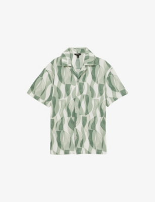 Reiss Mens  Taro Graphic-print Cuban-collar Stretch-knit Shirt