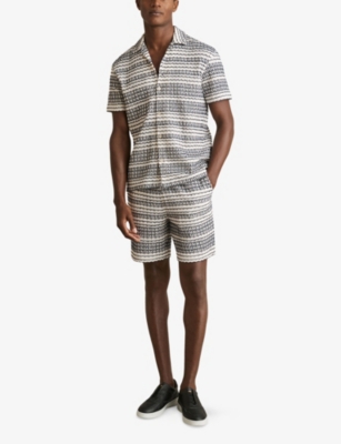 Shop Reiss Mens White Black Haze Drawstring-waist Embroidered Crochet Stretch-knit Shorts Xs