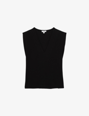 REISS: Dixie Shoulder-Pad V-Neck Cotton Top
