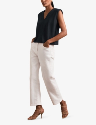 REISS: Dixie Shoulder-Pad V-Neck Cotton Top