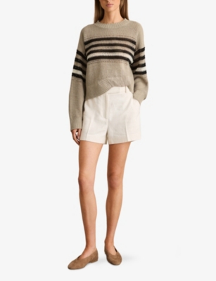 REISS: Striped Crochet-Knit Linen Jumper