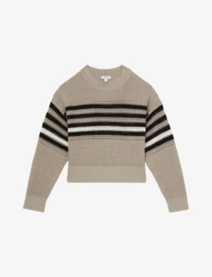 REISS: Striped Crochet-Knit Linen Jumper