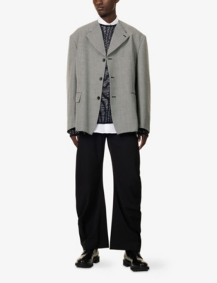 BLACK COMME DES GARCON: Houndstooth Double-Breasted Wool Blazer
