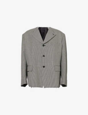 BLACK COMME DES GARCON: Houndstooth Double-Breasted Wool Blazer
