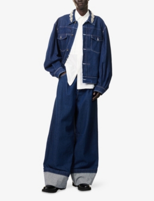 SIMONE ROCHA: Embellished Puffed-Sleeves Denim Jacket