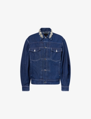 SIMONE ROCHA: Embellished Puffed-Sleeves Denim Jacket