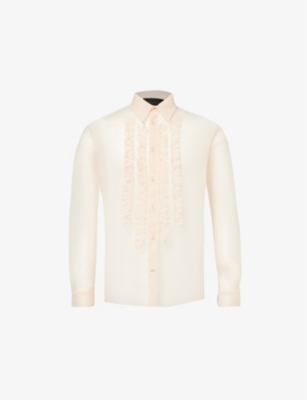 Simone Rocha Mens Sheer Ruffle-trim Tulle Shirt Nude