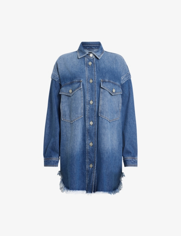 Faye Frayed-Hem Denim Mini Shirt Dress
