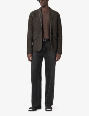Allsaints Mens Mole Brown Monet Notch-lapel Suede Blazer Xl In Brown