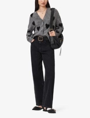 ALLSAINTS: Amora Heart-Jacquard Wool-Blend Cardigan