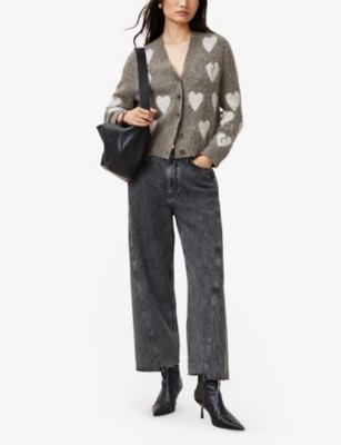 ALLSAINTS: Amora Heart-Jacquard Wool-Blend Cardigan