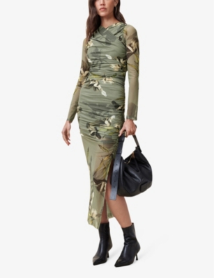 ALLSAINTS: Hanako floral-print mesh midi dress