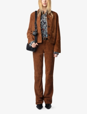 Zadig & Voltaire Womens Pistol Flared-leg Mid-rise Suede Trousers Cognac In Cognac