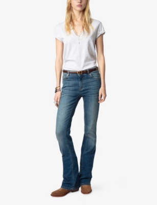 Zadig & Voltaire Womens Story V-neck Cotton T-shirt Gris Chine Clai In Gris Chine Clai