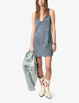 Zadig & Voltaire Womens Rasha Sleeveless Panelled Suede Mini Dress Uniform In Uniform