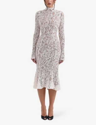 HOUSE OF CB: Sophia Fitted Lace Cotton-Blend Midi Dress