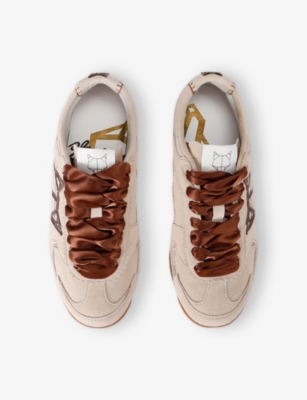 NAKED WOLFE: Exposure Satin-Lace Low-Top Suede Trainers