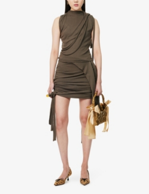 Shop Ottolinger Womens Green Assymetric Draped Woven Mini Skirt