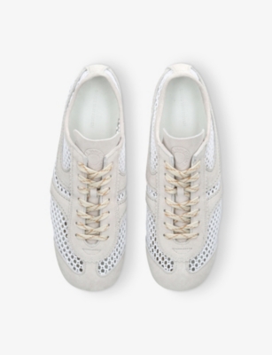 Dries Van Noten Mens  Dustin Stripe Mesh And Suede Low-top Trainers In White/comb
