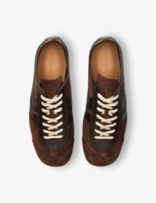 DRIES VAN NOTEN: Stripe-Embroidered Suede and Leather Low-Top Trainers