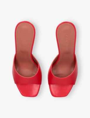 Shop Amina Muaddi Womens Red Lupita 95 Leather Heeled Mules Eur 38/5 Uk