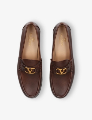 VALENTINO GARAVANI MENS MID BROWN VLOGO LEATHER LOAFERS