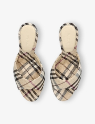 Burberry 90mm Lf Mews Check Textile Mules In Beige Comb