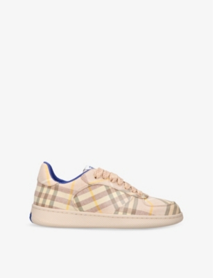 BURBERRY WOMENS BEIGE COMB TERRACE CHECKED WOVEN LOW-TOP TRAINERS