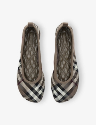 Shop Burberry Womens Beige Comb Baby Check-print Knitted Ballerina Flats Eur 38.5 / 5.5 Uk