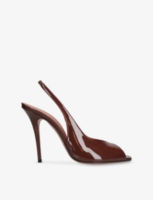 AMINA MUADDI: Kristina Sling 105 Patent Leather Heels