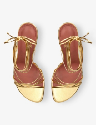 AMINA MUADDI: Lori Lace-Up Metallic-Leather Heeled Sandals