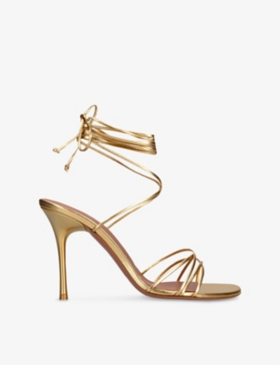 AMINA MUADDI: Lori Lace-Up Metallic-Leather Heeled Sandals