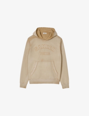 Sandro Mens Naturels Logo-patch Regular-fit Cotton Hoody Xl