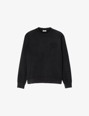 Sandro Mens Noir / Gris Logo-embroidered Crewneck Cotton Sweatshirt