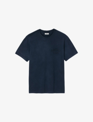 Sandro Mens Midnight Blue Logo-embellished Short-sleeve Cotton T-shirt