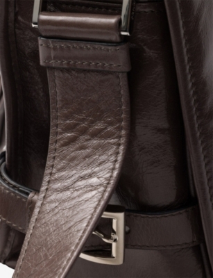 Prada Mens Grey Branded-plaque Patent-leather Shoulder Bag