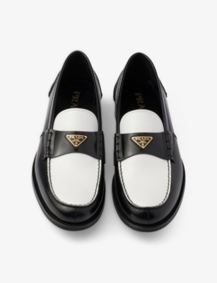PRADA: Brand-Plaque Two-Toned Leather Loafers