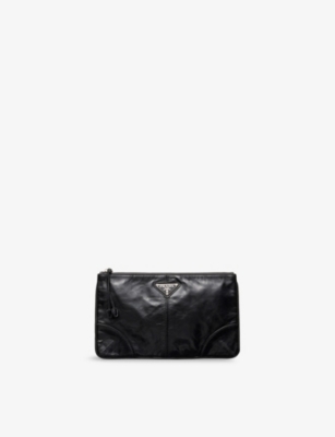 PRADA: Leather Logo-Embellished Leather Pouch